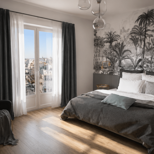 Visuel 3D d’une chambre parentale moderne conçu par une architecte d’intérieur près de Rennes.